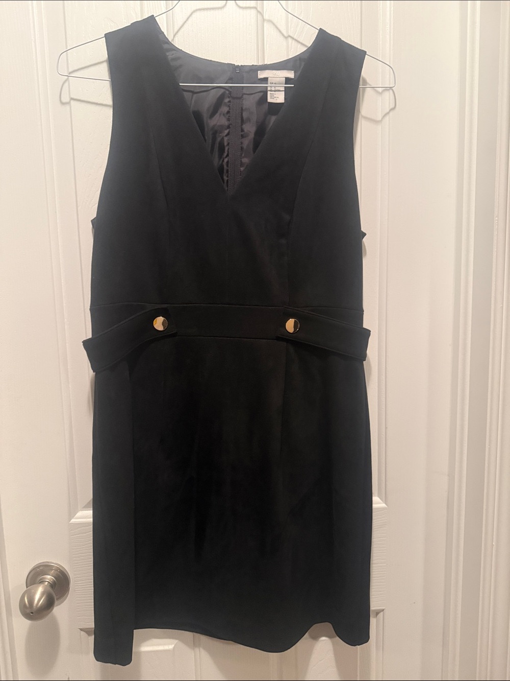 H&M Black Midi Sheath Dress with Gold Button Detail